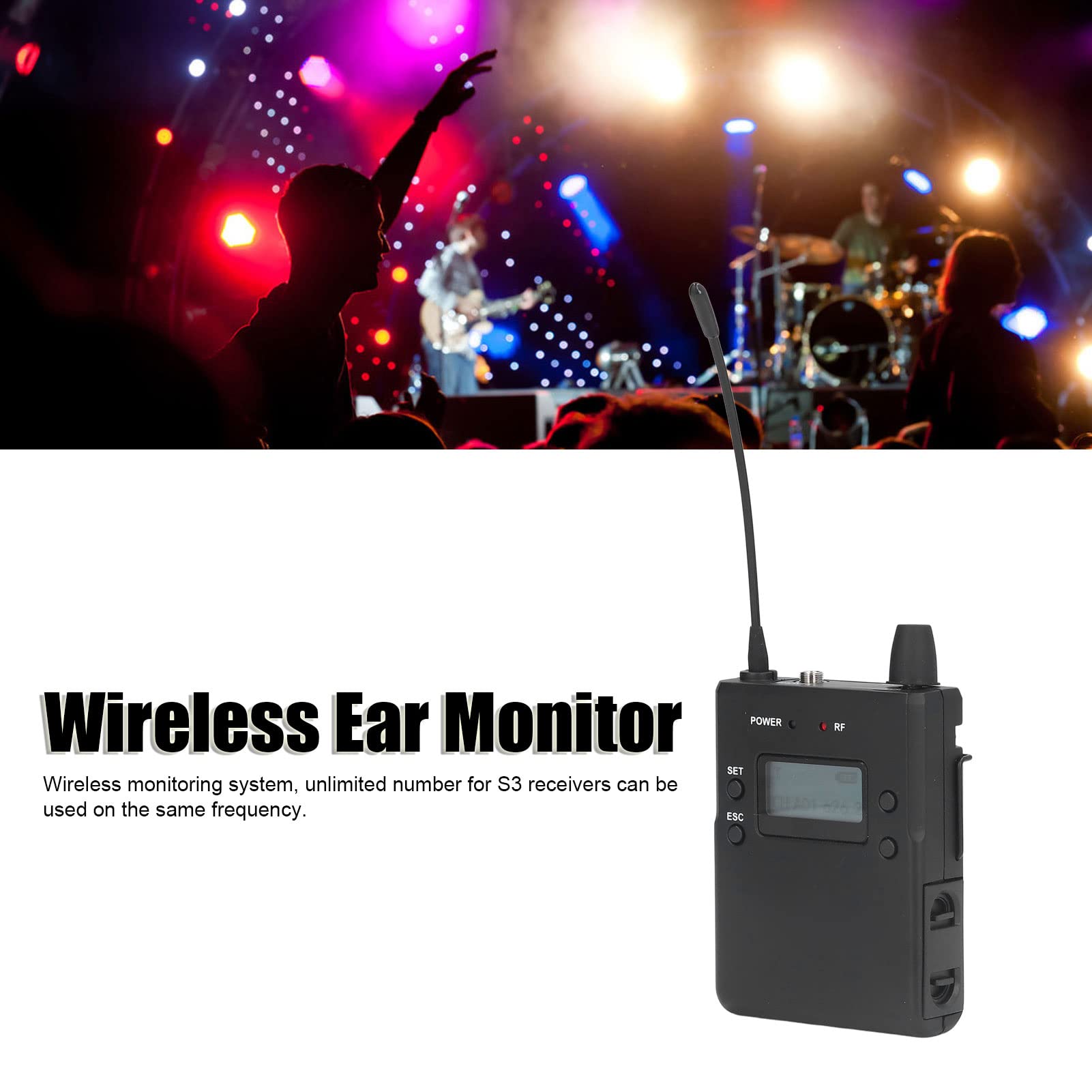 Récepteur de Système de Retour D'oreille Bodypack pour Écouteurs Sans Fil S3, 626 à 662MHz, Sortie Stéréo 3,5MM, Système de Retour D'oreille Sans Fil pour Les Spectacles Sur Scène, Groupe de Musique