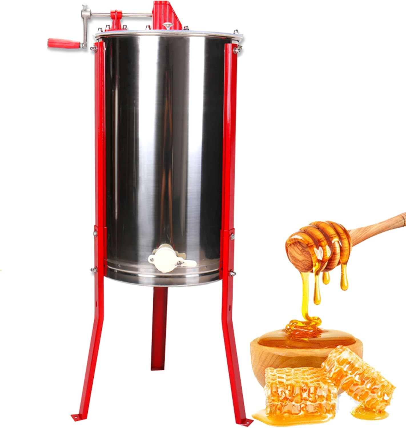 AIZYR 3 Frame Manual Honey Extractor Separator - Stainless Steel Honey Isolate Honeycomb Spinner Drum with Adjustable Height Stands