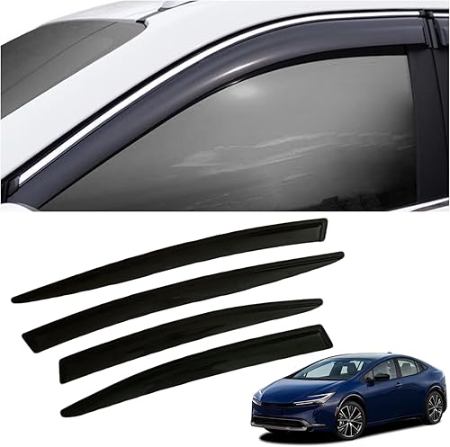 SAOKNCE 4 protectores de lluvia extra duraderos para Toyota Prius 2023 2024, deflectores de ventana, viseras de ventana (negro ahumado)