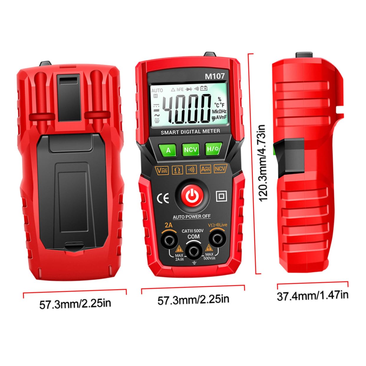 TEHAUX M107 Digital Multimeter dimensions