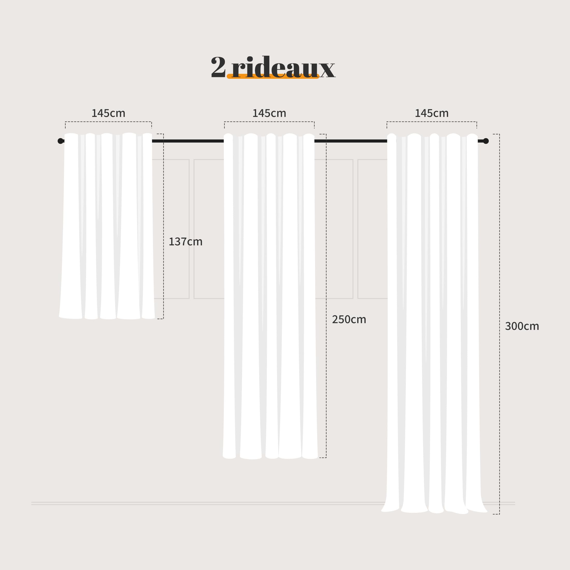 Sonive Rideaux Occultants 100%, Lot de 2 avec Œillets, H300 x L145cm | Rideaux Jacquard Thermiques pour Chambre, Salon Beige
