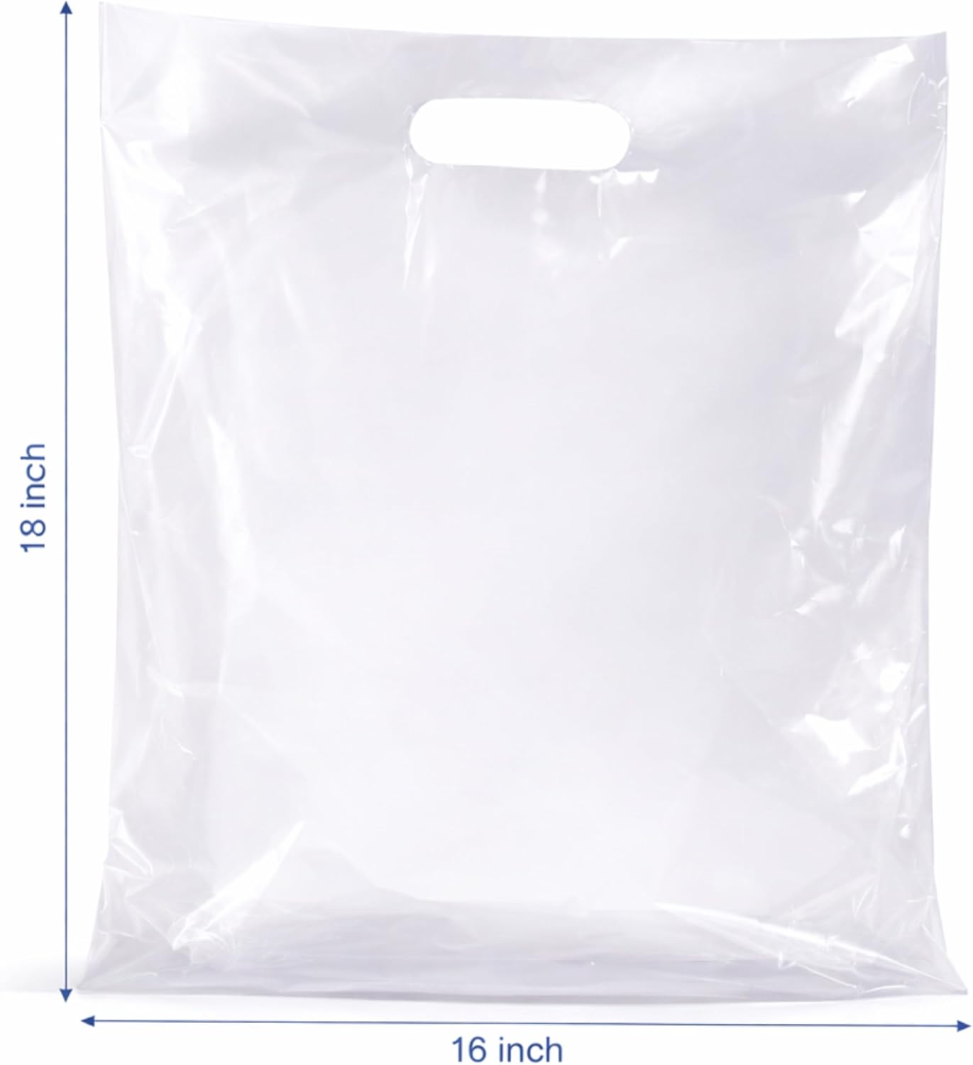 Infinite Pack 100 Clear Plastic Bags with Handles 16"x18" Glossy Merchandise Bags for Small Business Boutique Shopping Retail Gift Clothing and Trade Show 1.75Mil Thick