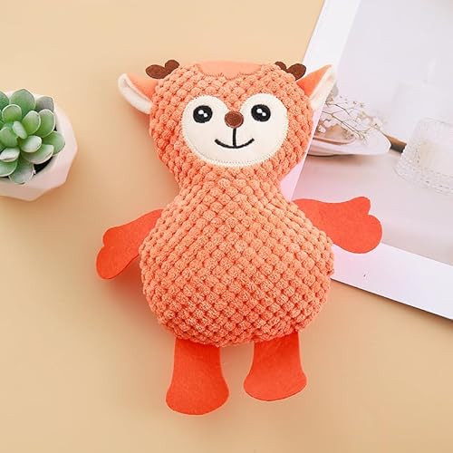 音鳴りシカぬいぐるみおもちゃ、犬猫用ハート型の角付き歯磨きおもちゃ、コーンフリース素材、刺しゅう入り、23×18 cm (オレンジ)