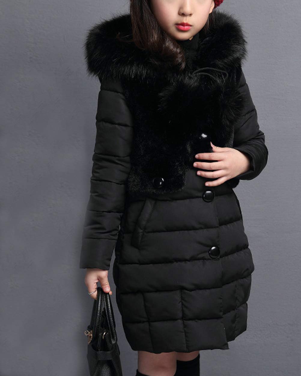 Chaqueta de plumón de Invierno niña Princesa Abrigo de Invierno otoño Parka Gruesa de Media Longitud con Piel con Capucha