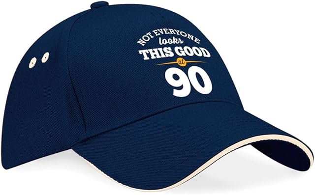 Design, Invent, Print! 90th Birthday Gift Hat Baseball Cap for Men Women 90 Keepsake Present (Navy (Putty Trim))