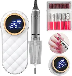 Lixadeira Unha Elétrica Nail Designer Profissional com Display Digital Velocidade Regulável Kit Brocas Manicure Pedicure Rosa Bivolt