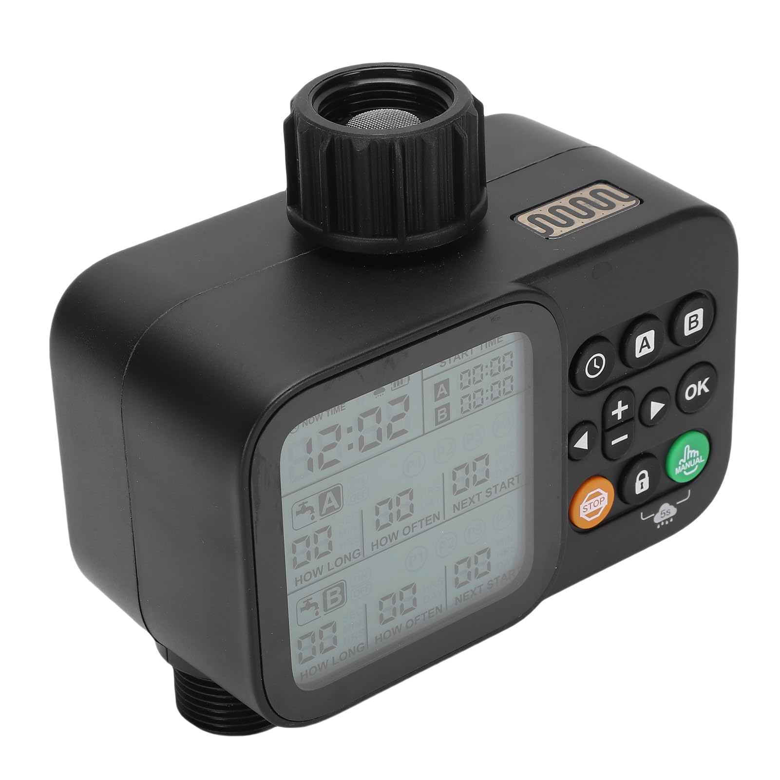 Temporizzatore per Irrigazione a 2 Zone, Controller Automatico Programmabile per Irrigazione, Timer per Tubo di con Ritardo Pioggia, Display LCD per Cortili da Giardino, Prato