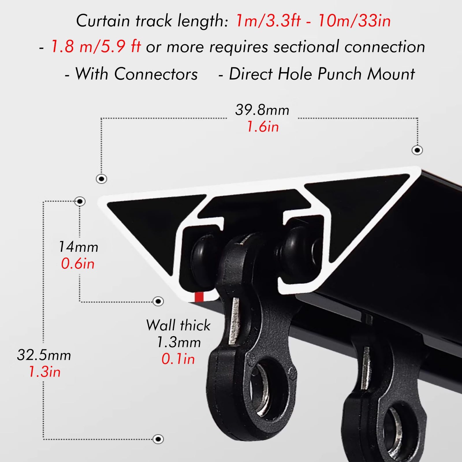 SRNSAEB 6ft 10ft 12ft 16ft 18ft 20ft 26ft 30ft 33ft Curtain Tracks Rail Ceiling Mount, Aluminum Room Divider Curtain Track System with Roller Hooks, Drape Rails Rods for Balcony(Black,7ft/2.1m)