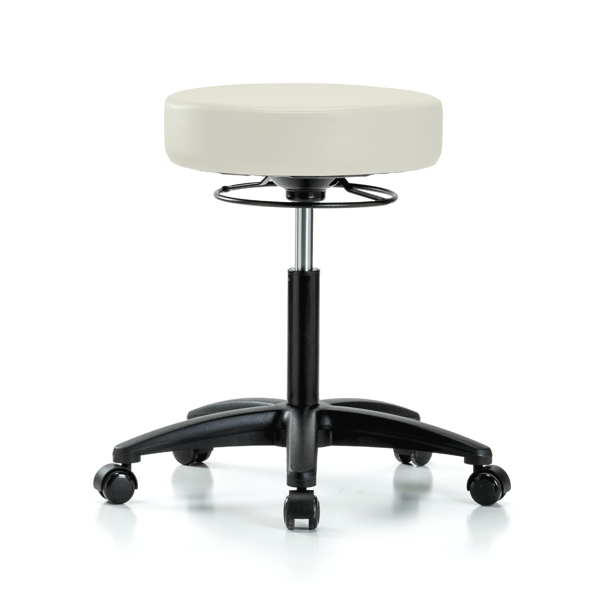 Perch 360 Degree Rolling Height Adjustable Massage Therapy Swivel Stool for Carpet or Linoleum | Workbench Height | 300-Pound Weight Capacity | (Off-White Vinyl)