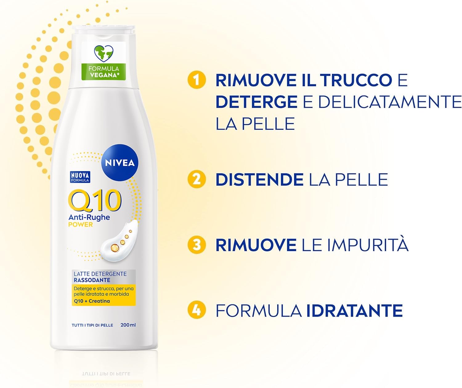 NIVEA Q10 Latte Detergente Rassodante 200 ml, Detergente viso idratante e antirughe, Cleanser struccante con Coenzima Q10 e Creatina, Rimuove mascara waterproof, Skincare per tutti i tipi di pelle