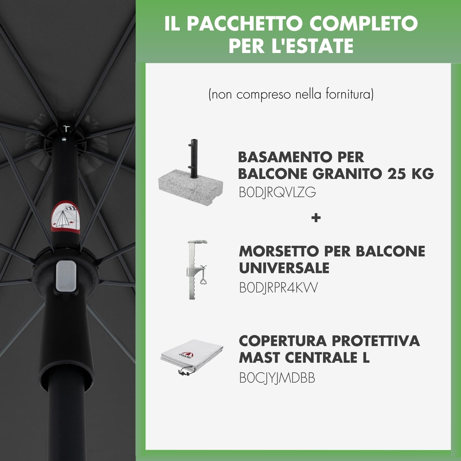 Doppler Parasole Rethink I 200 cm in antracite I rotondo inclinabile per balcone e terrazza I sostenibile I con apertura a mano I Con copertura