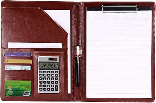 Miniatura 6 de Enyuwlcm Carpeta de cuero de la PU con el clip del portapapeles Padfolio para el currículum de la entrevista de negocios (rojo vino)