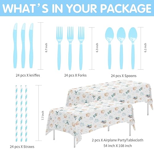 Miniatura 3 de HIPVVILD Vajilla para decoración de fiesta de avión, suministros de fiesta de cumpleaños de avión, plato de papel, taza, servilleta, mantel,