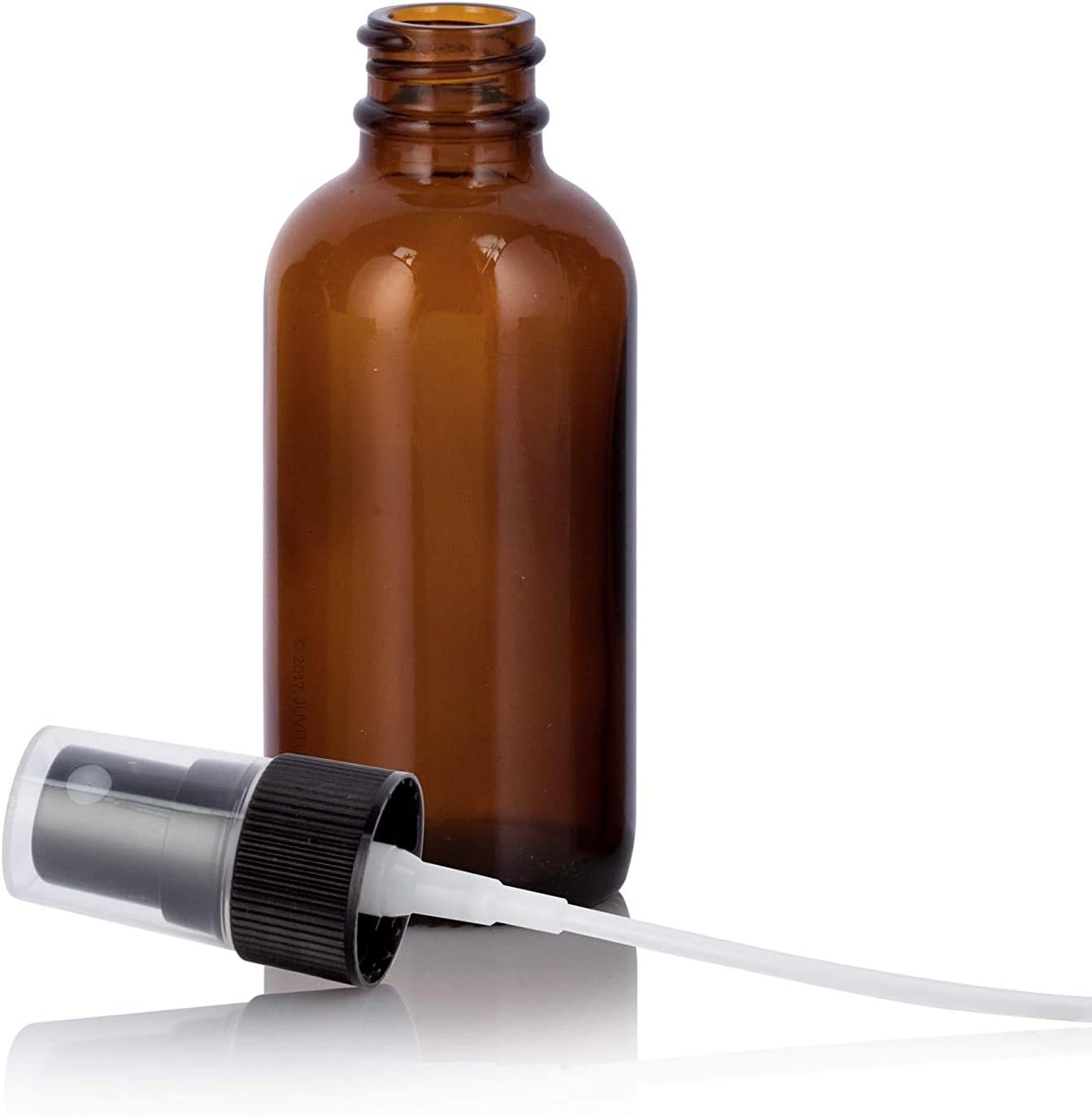 JUVITUS 4 oz Amber Glass Boston Round Bottle with Fine Mist Black Spray (12 pack) + Funnel