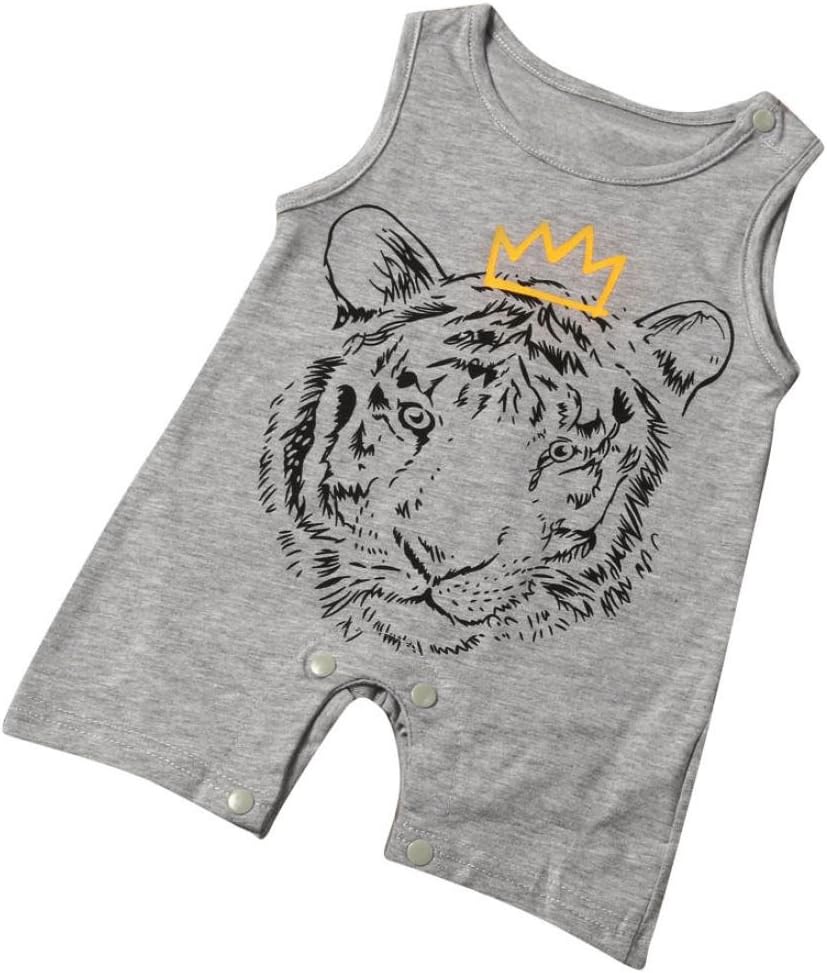 Muxika Lovely Infant Baby Kid Boy Summer Sleeveless Tiger Print Romper Jumpsuit (18~24 Month, Gray)