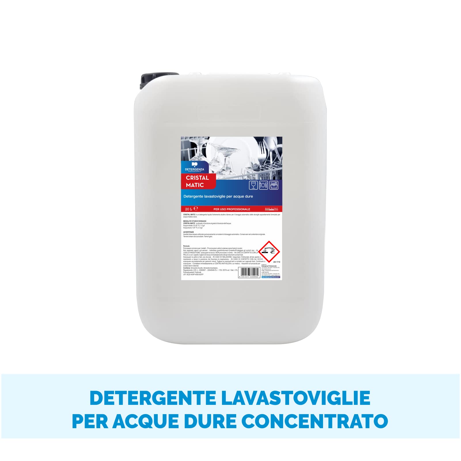DETERGENTE LAVASTOVIGLIE per ACQUE DURE Cristal MATIC CONCENTRATO - Tanica da 20 L