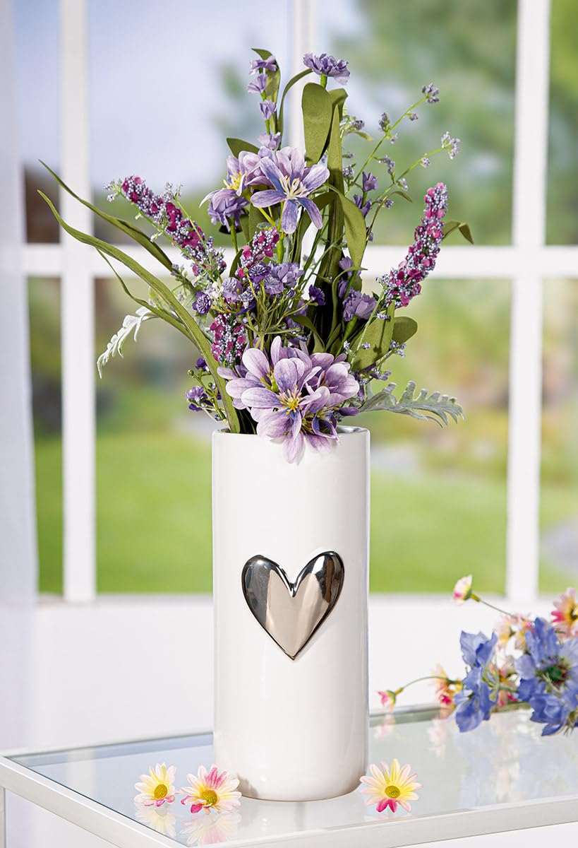 Pack of 3 Vase, Heart Pattern, Ceramics, White, PU 3, H. 22 cm, D. 10 cm