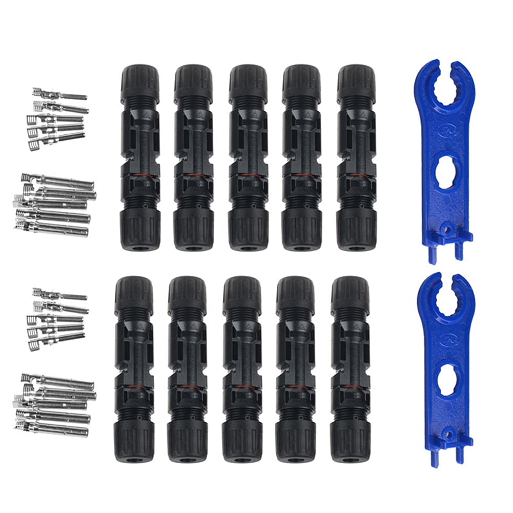 Pepisky 10Pairs Solar Connector Set with Wrench Male and Female Solar Connectors Waterproof Solar Panel Branch Series Connect for Solar Power System
