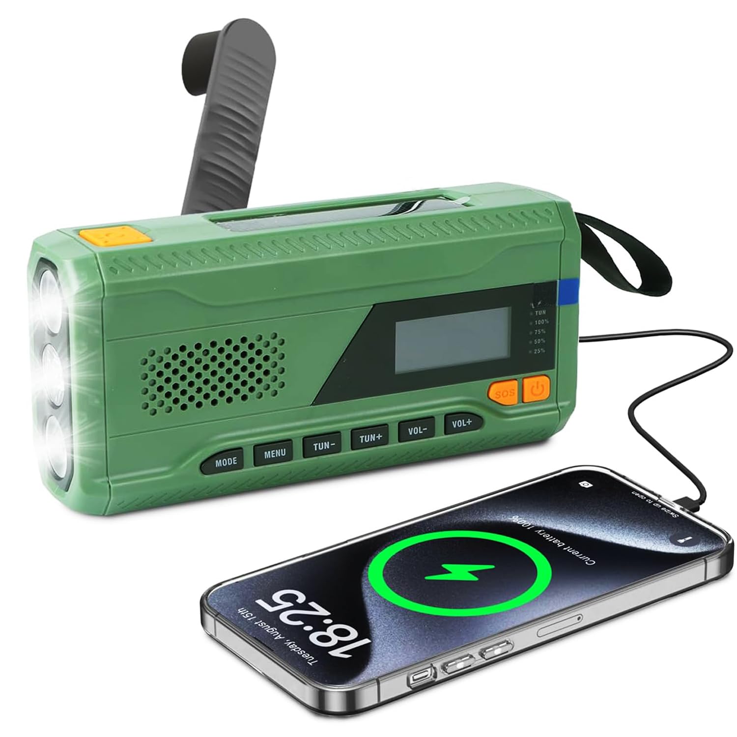 Radio d'urgence, à manivelle, FM/DAB+/DAB, portable, avec batterie externe de 4000 mAh, chargeur de téléphone, charge USB, manivelle, alarme SOS, lampe de poche 3 modes, pour extérieur, camping