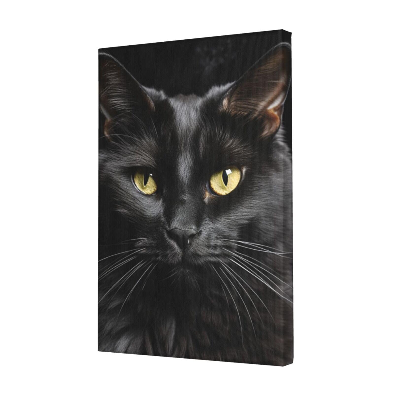 KLOPH A black cat on a black background Canvas Wall Art for Living Room 12"x18" Modern Artwork Painting for Bathroom Hanging Canvas Prints Aesthetic Wallart for Bedroom Kitchen Office Wall Decor