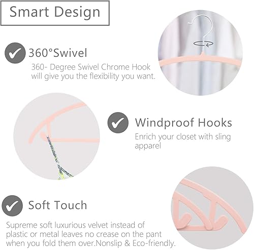 Miniatura 3 de MIZGI Paquete de 30 perchas de terciopelo de alta calidad, antideslizantes, sin hombros, ganchos cromados, ropa que ahorra espacio, forma redondeada