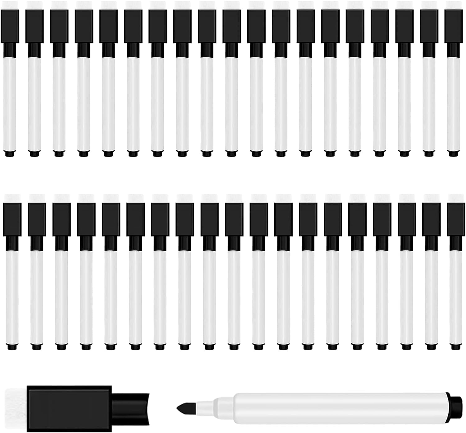 50Pcs Dry Erase Markers Fine Point Tip, Black Magnetic Dry Erase Markers with Eraser Cap, White Board Mini Dry erase Markers Bulk, Fine Point Tip Student White Board Markers for Kids Teachers Office