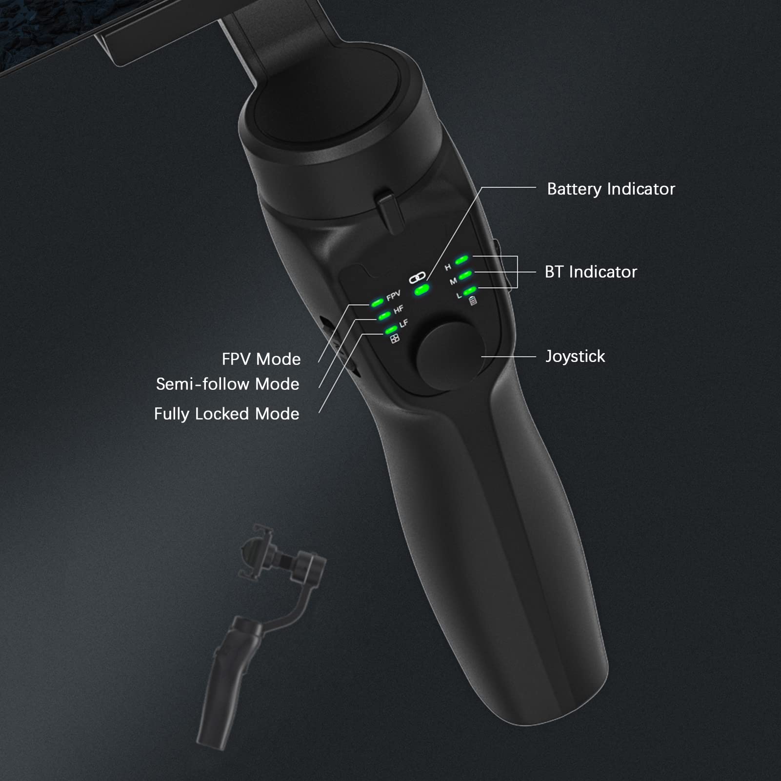 Stabilisateur portatif à 3 axes pour smartphone - Batterie intégrée anti-secousses avec trépied - Utilisation verticale horizontale - Connexion BT de remplacement pour
