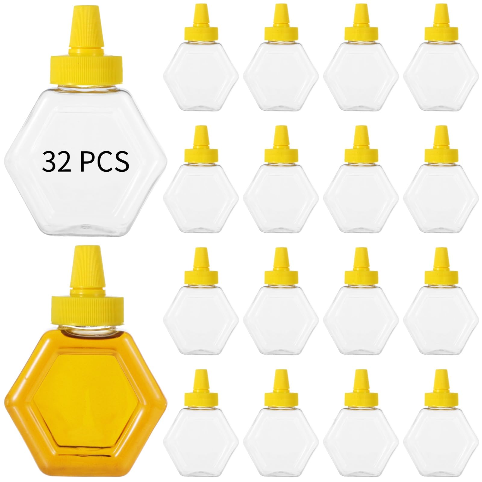 Generisch 32 Stk. Plastik-Honigflaschen, 7 oz Honig-Quetschflaschen, transparente leere Honiggläser mit Deckel, nachfüllbare Honigbehälter, Quetschspender für Gewürze, Küche, Tisch und Café