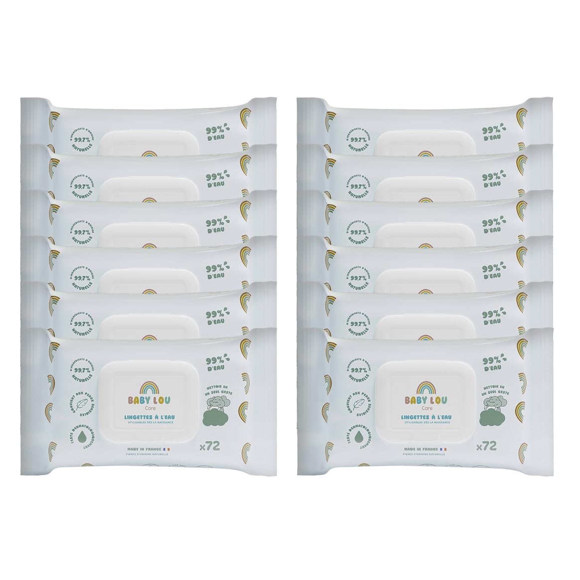 Salviette d'acqua 12 x 72 bustine | Salviette per neonati morbide e rilassanti | Adatto dalla nascita | Adatto per pelli sensibili | 99,7% di ingredienti di origine naturale |Made in