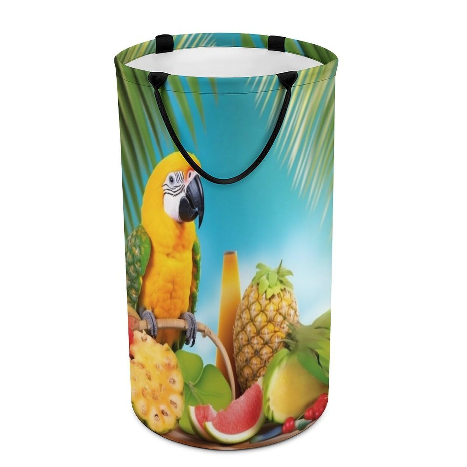 Summer Parrot Pineapple Birds Laundry Basket Freestanding Laundry Hamper with Handles Waterproof Dirty Clothes Hamper Collapsible Washing Bin Aesthetic Clothes Basket for Bathroom Bedroom Dorm