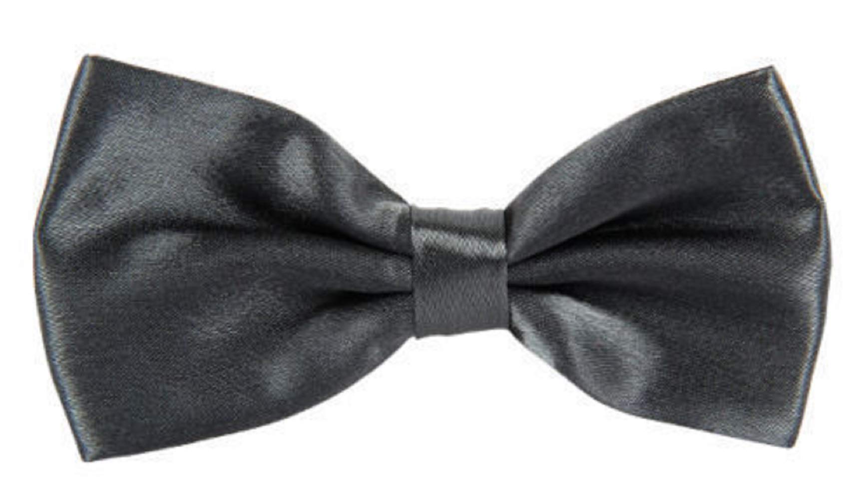 Ll. Men's Dark Gray L&L® Pre Tied Plain Satin Clip On Bow Tie Wedding Party Fancy (Dark Gray)