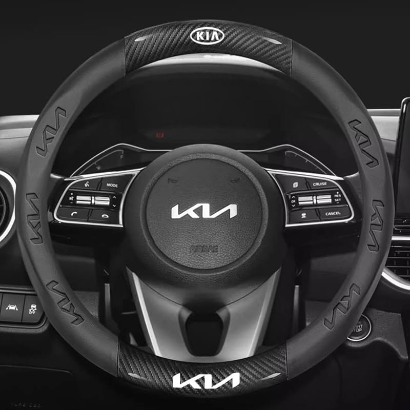 Capa para Volante em Couro Sintético e Textura de Fibra de Carbono Zotitlk para Kia, 37–38 cm, Cor KA-0003