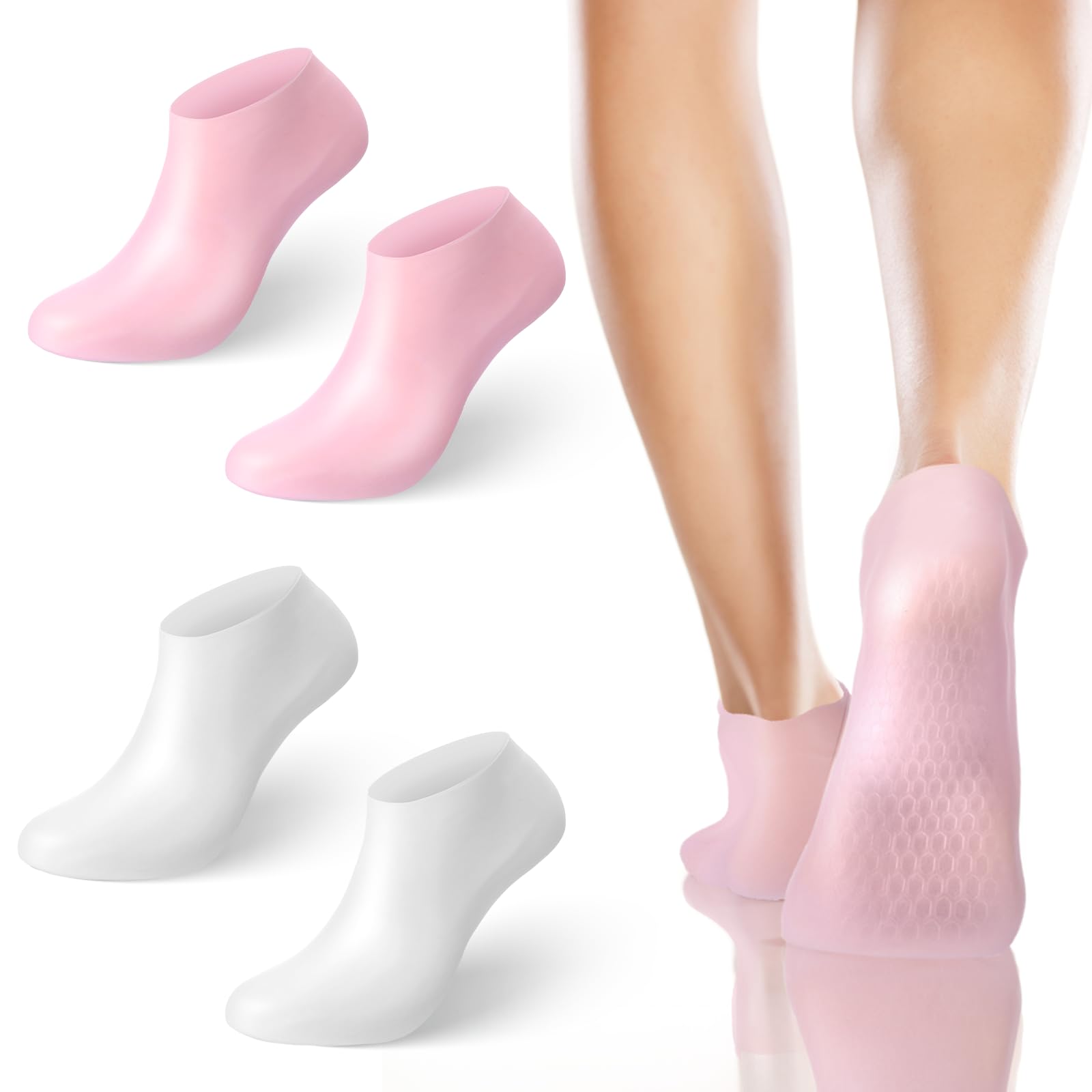 Vodolo Silicone Socks for Dry Cracked Feet Women,New Upgrade Thickened Moisturizing Foot Mask Exfoliating Silicone Socks,2 Pairs Spa Gel Moisturizer