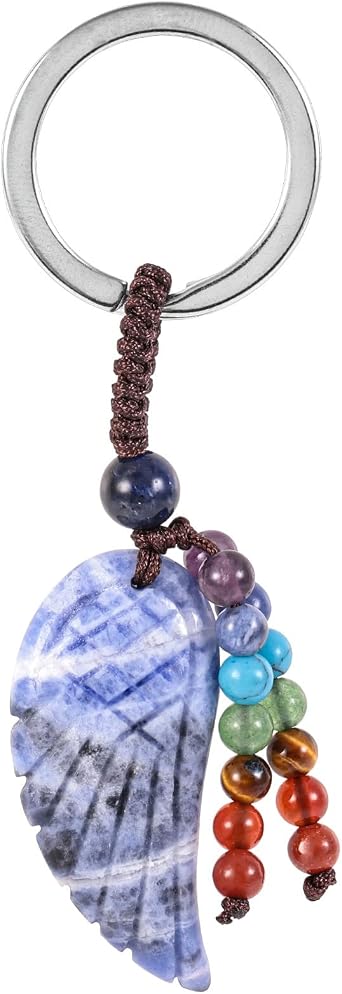Crystal Wing Key Chains with7 Chakra Reiki Crystal Beads Tassel Keyring for Women Couple Decor