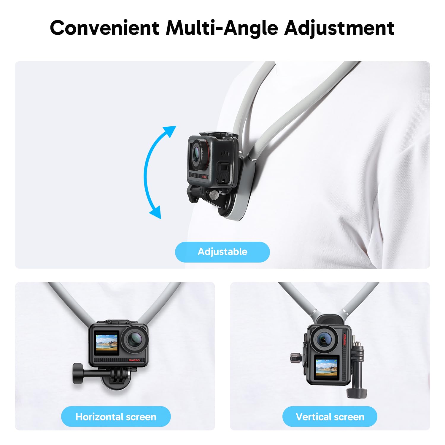 AKASO Soporte magnético para Cuello para Cámara de Acción Accesorios POV Vlog compatibles GoPro Hero12/11/10/9/Max/DJI Osmo Action/Smartphone con Adaptador Vertical de Clip de teléfono