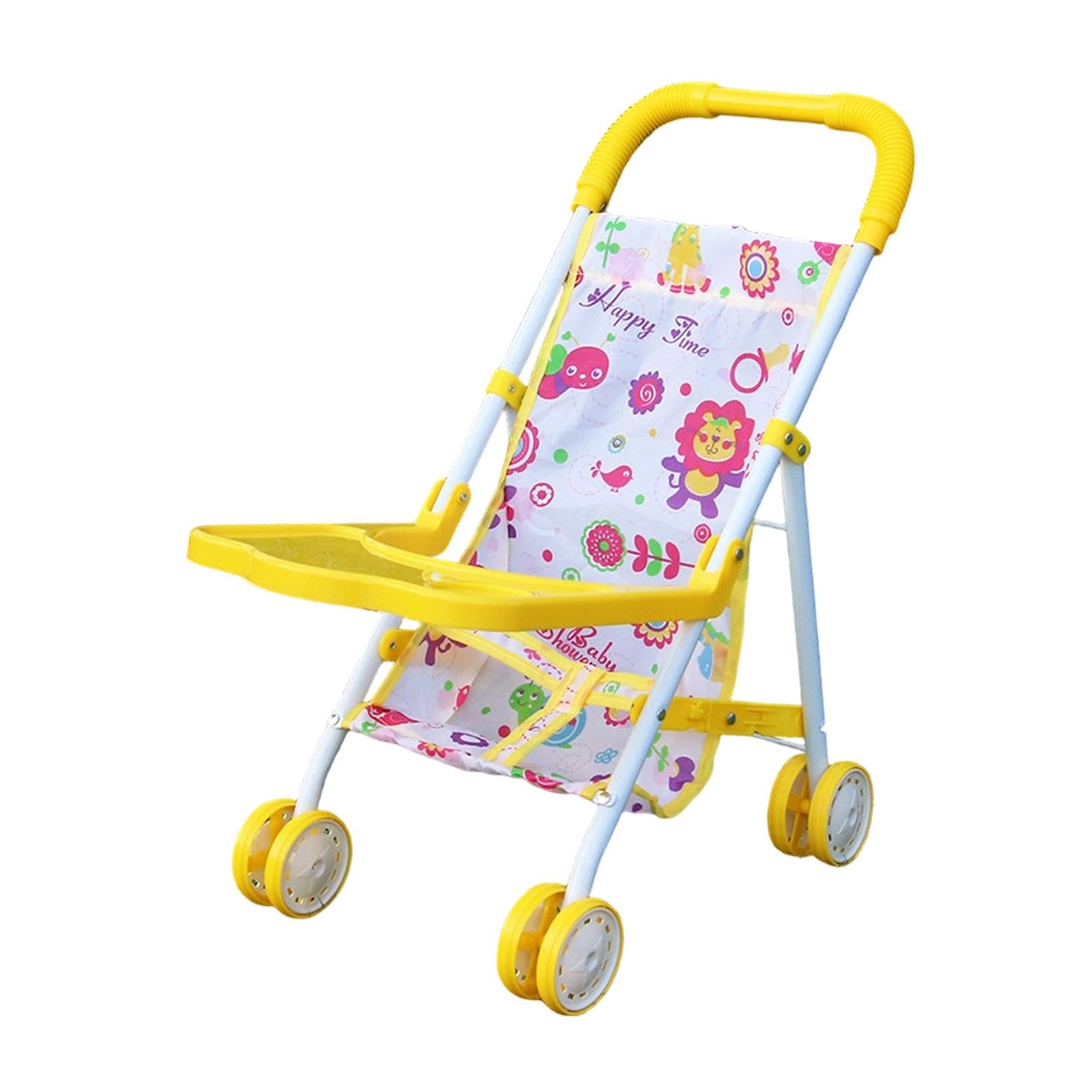 Faltbarer Puppenwagen, Kinderspielzeug Kinderwagen, Faltbarer Puppenwagen, Simulations Babywagen, Doppelräder Aus PP Und Eisen, Gelb