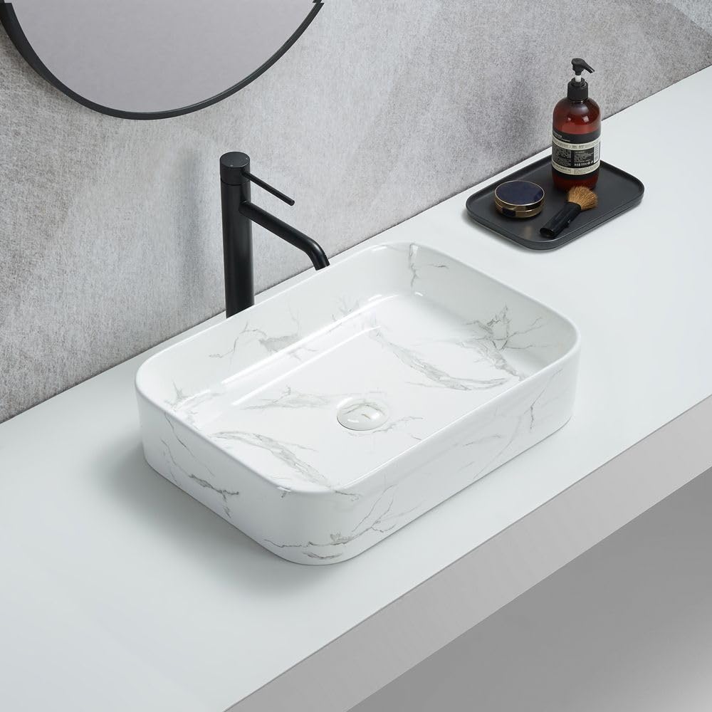Milano Rivington Marble Effect Rectangular Bathroom Basin Sink - 505Mm X 370Mm