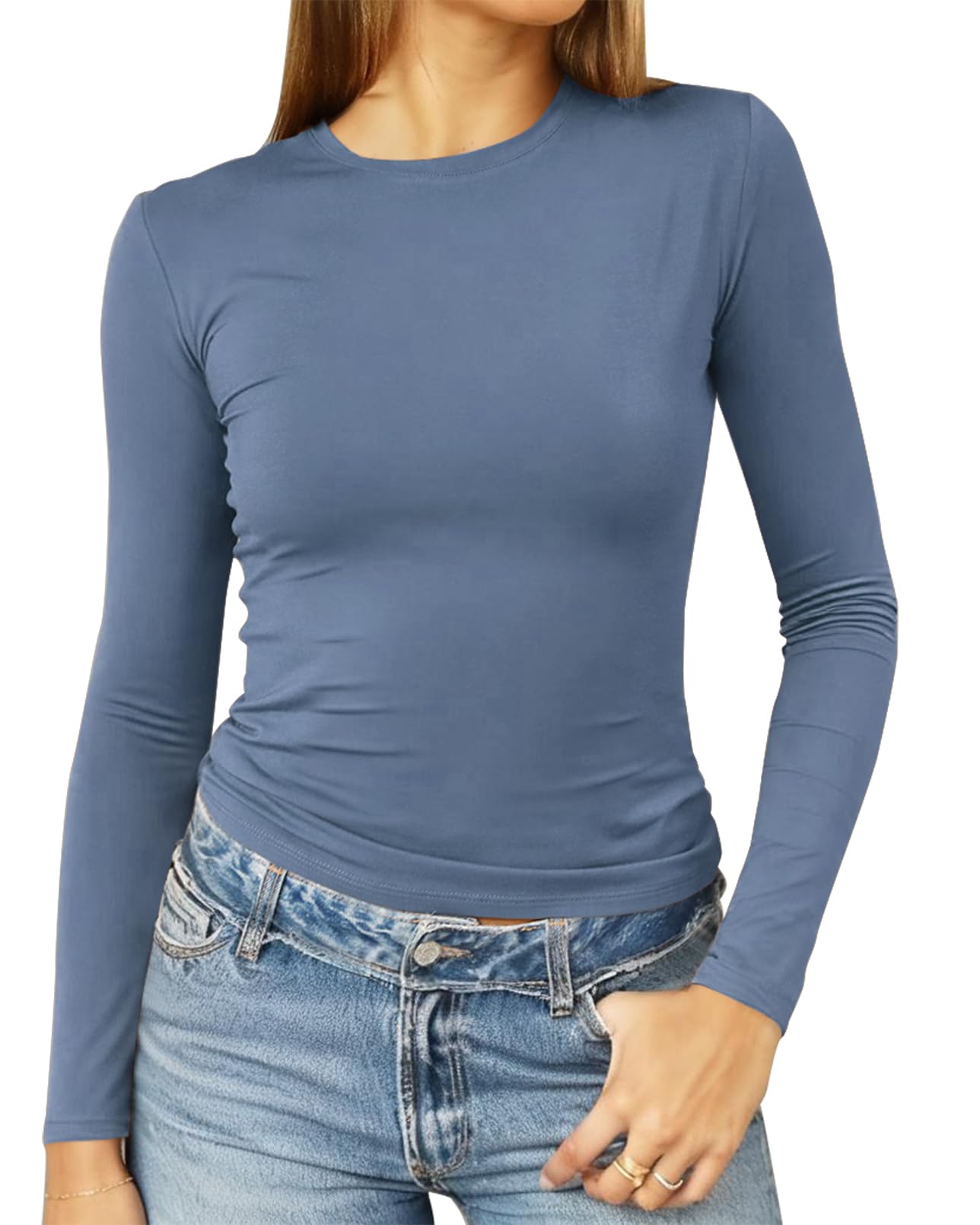 Women's Slim Fitted Crewneck Long Sleeve Shirts