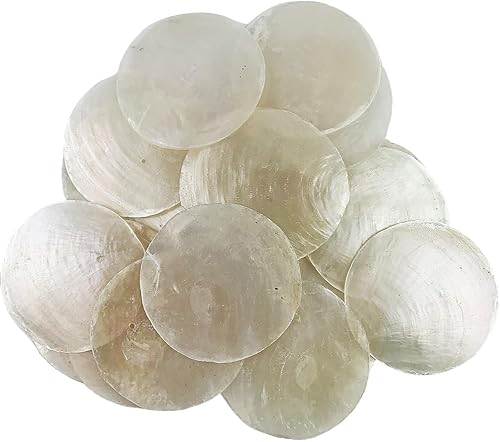 Heyiwell 20 piezas de conchas redondas naturales Capiz para campanillas de viento, manualidades, decoración de araña de concha de 2.75 pulgadas