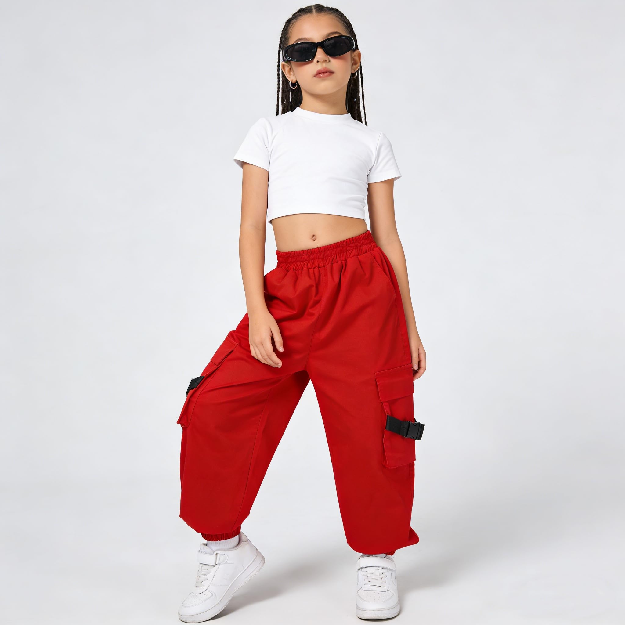 Rolanko Pantalon Cargo Enfant Fille Pantalon de Jogging pour Filles Hip Hop Street Dancewear Costume 4-15 Ans