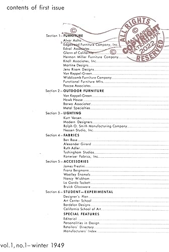 Furniture Forum: A Handbook of Contemporary Design ; Vol 1 No. Winter (1949) (Trade Samples Catalogue, Designers, Companies expose) Hollis