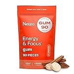 Neuro Energy & Focus Gum - 40mg Natural Caffeine Gum & Nootropic Energy Supplement with L-Theanine & B Vitamins - Sugar Free, Vegan - Cinnamon, 90ct