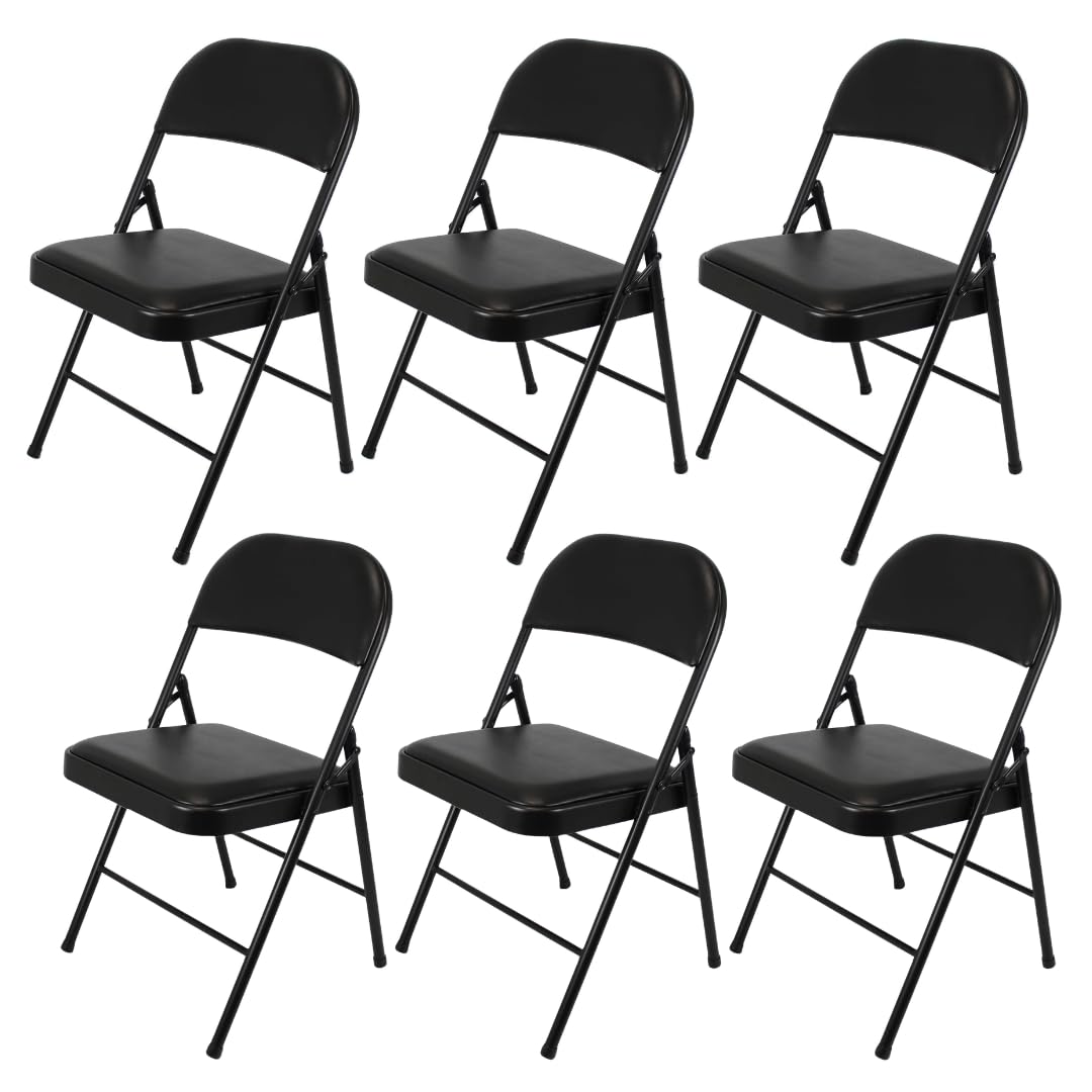 Meta Furniture Folding Faux Leather Chair - Padded Event Seats Metal Frame Foldable chair, Easy Storage Comfortable Seat for Home, Dining & Office | Computer Desk Chairs (Black) (6)