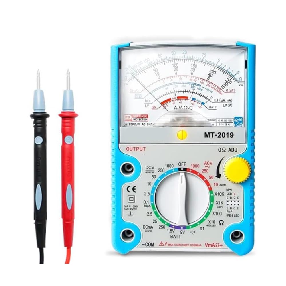 Multimetro Analogico Tester Elettricista Con Puntali | Tester Elettrico Multimetro Voltmetro Amperometro Ohmetro Tascabile Per Ac/Dc Tensione, Dc Corrente, Resistenza E Batterie