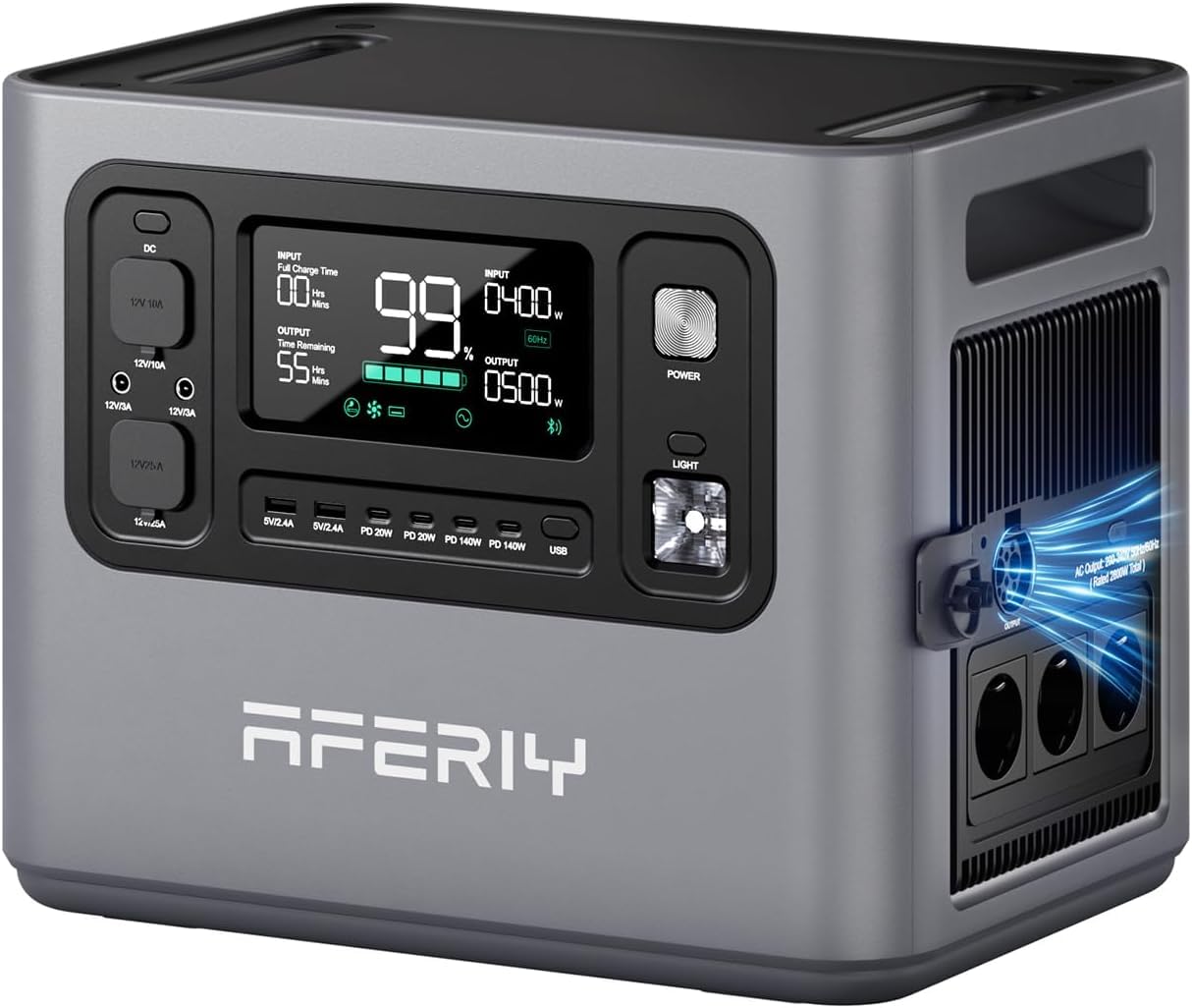 AFERIY 1800W/1024Wh Solargenerator mit 400W Solarpanel, Erweiterbar Auf 5120Wh LiFePO4 Powerstation & 1Std Schnellladung, <10ms USV, 9 Ausgänge, mit APP, Reine SW 230V, für Camping/Garten/Notfall