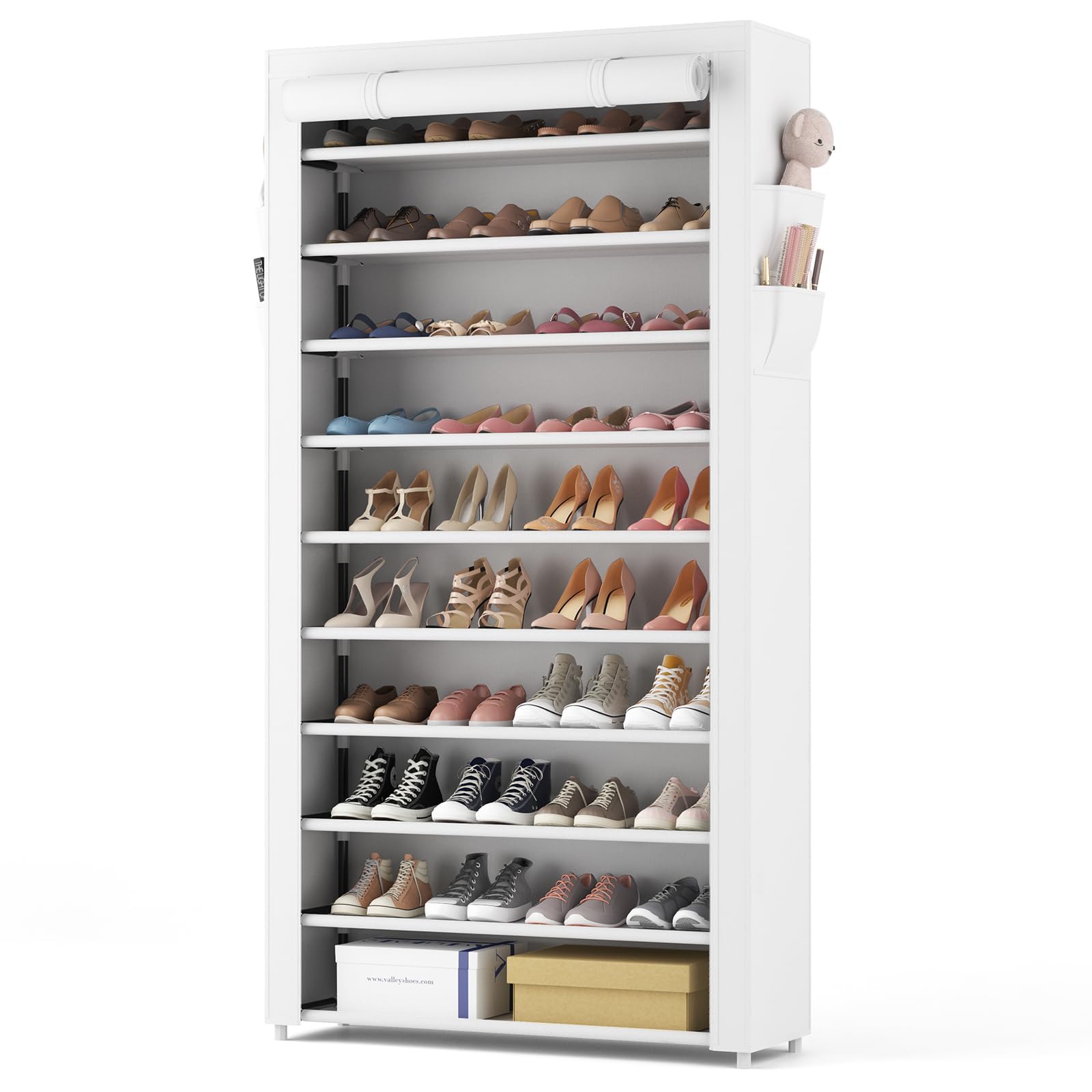 Vicye Zapatero Tela de 10 Niveles, Organizador de Zapatos con Funda de Tela, Zapatero Grande y Alto para 34-40 Pares Tacones Altos, Zapatillas, Adecuado para recibidor, Entrada, Blanco