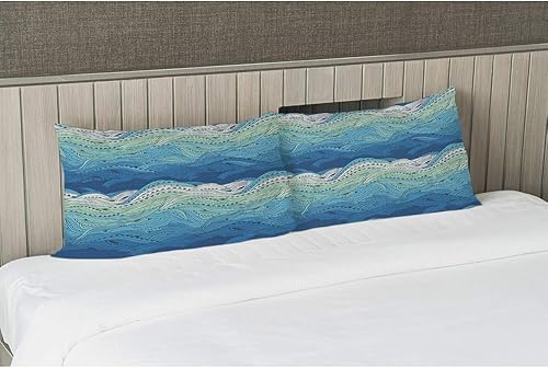 Miniatura 4 de EKOBLA Funda de almohada abstracta con ondas azules dibujadas a mano con patrón de mar a rayas oceánicas, arte brillante, decoración moderna, funda