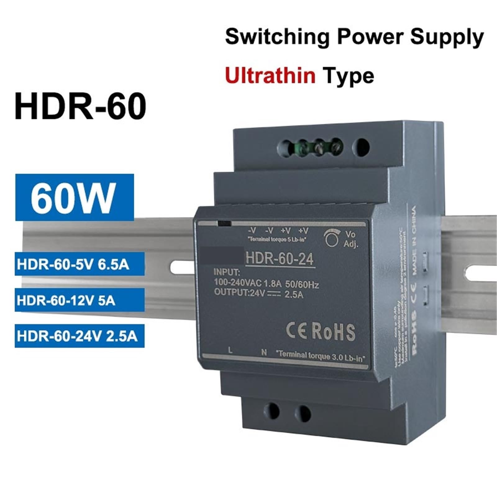 HDR-60W Fuente de alimentación conmutada ultradelgada para riel DIN