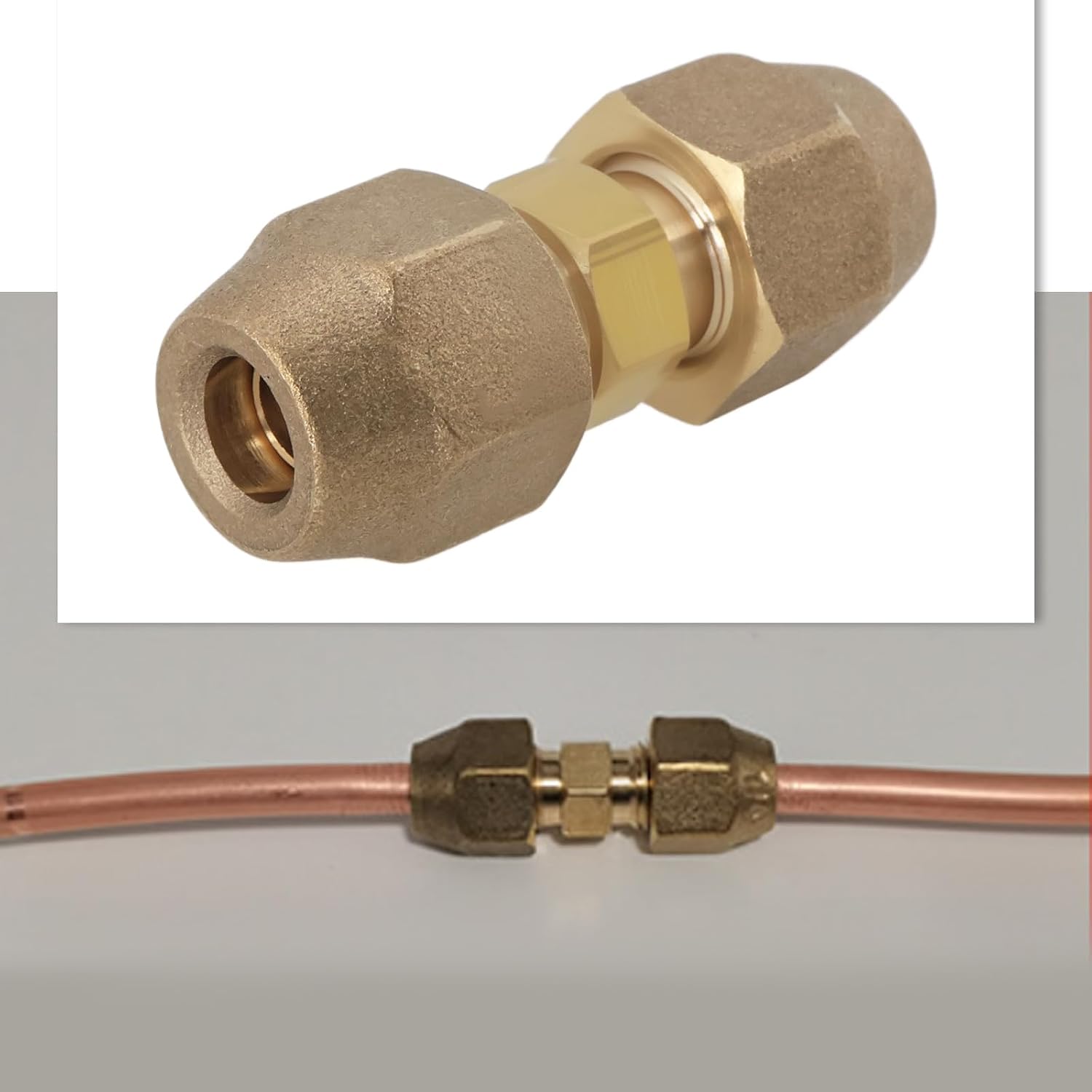 OTOTEC 1Pc 1/4 Refrigerant Line Union Nut Brass Flare Union Connector for 6mm and 6.35mm Outer Diameter Air Conditioning Copper Tube