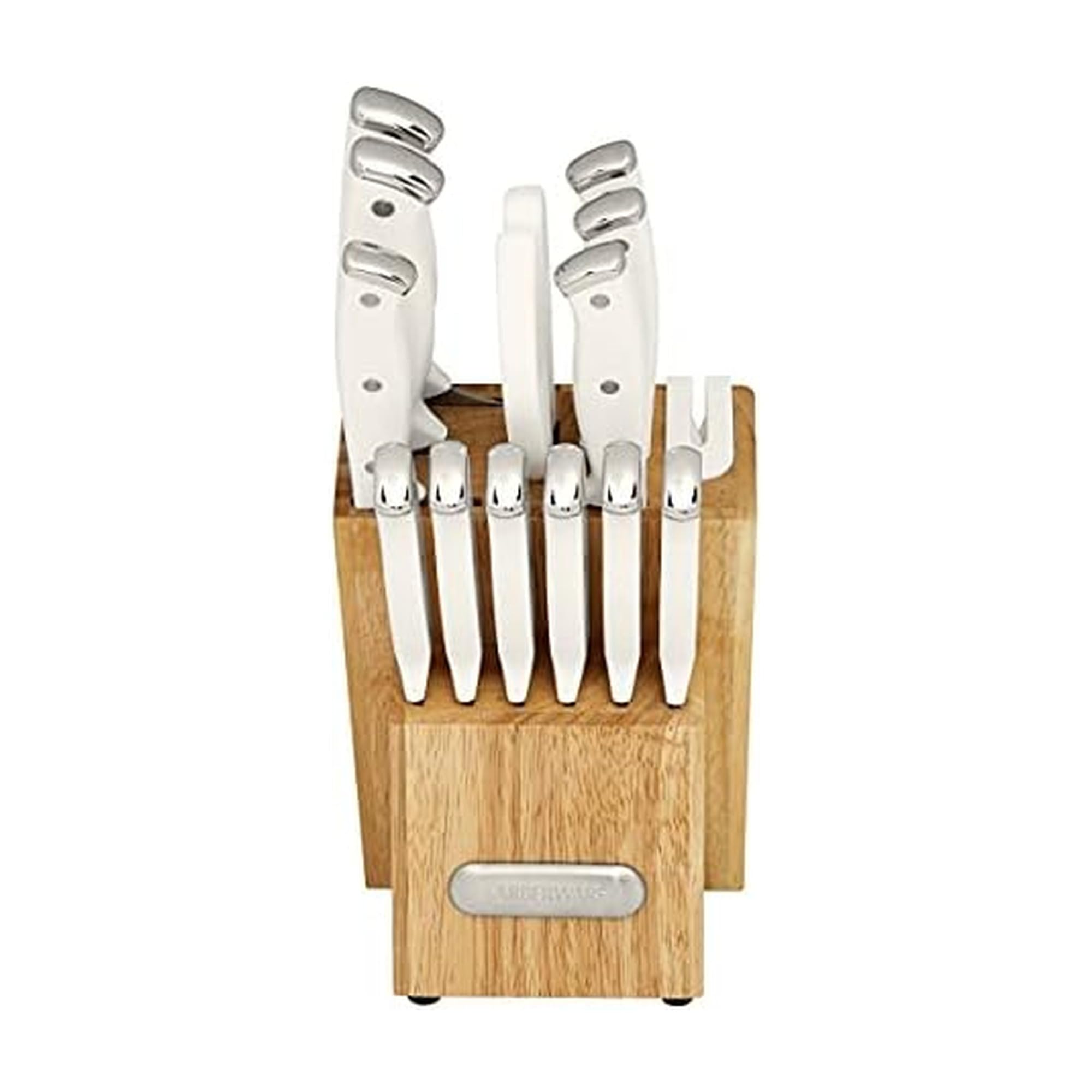 Edgekeeper Triple Riveted Slim Knife Block Set with Built in Sharpener, 14-Piece, White